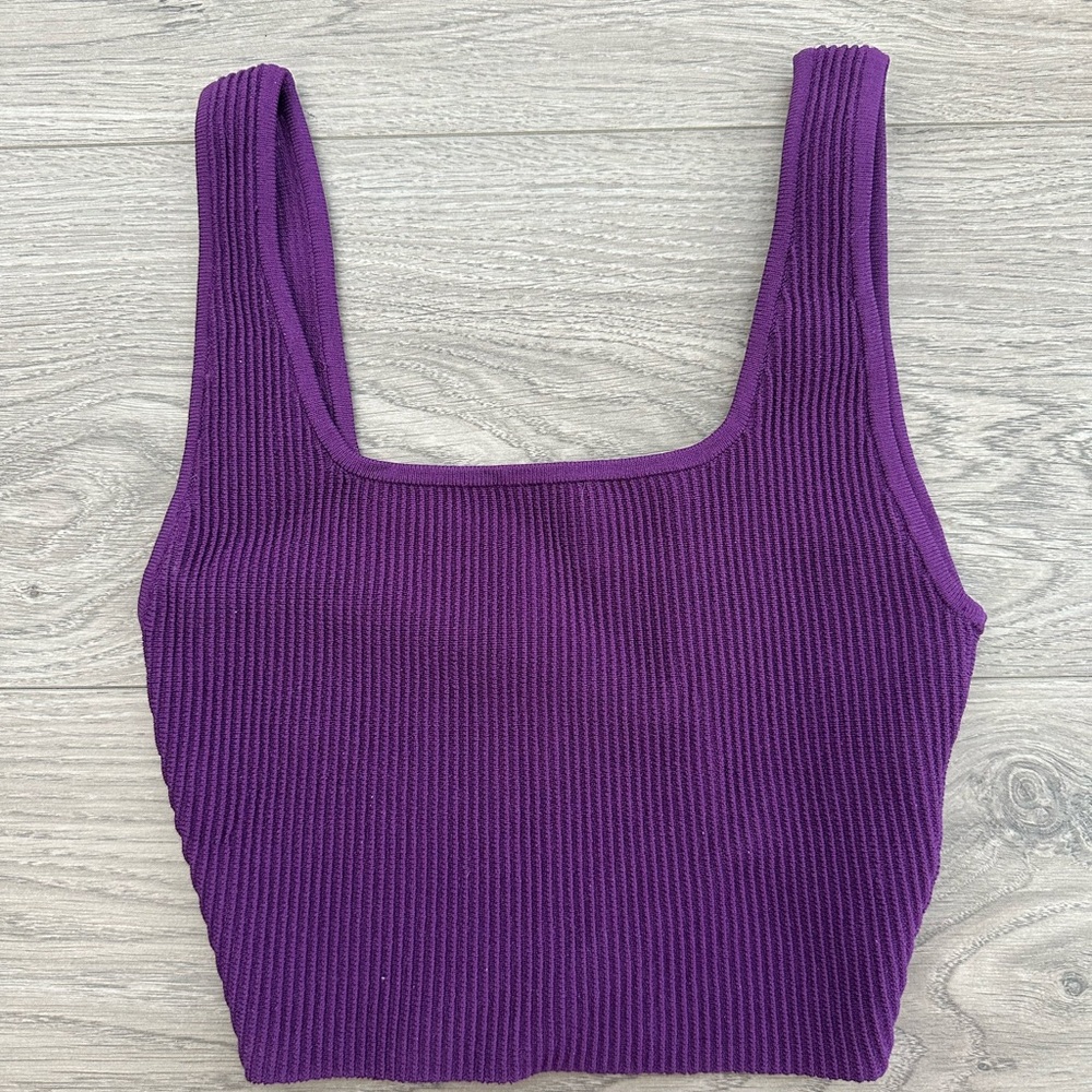 Babaton Purple Ribbed Crop Tank Top